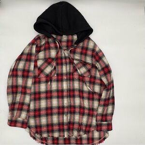 Women's Plaid Button Down Shirt with Hood